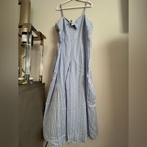 NWT 20 J. Crew Factory Tie Front Jumpsuit Caroline Stripe Blue and White Viscose